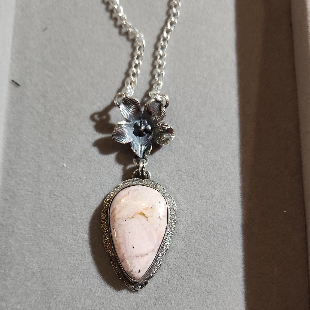 Sterling Silver and Pink Rhodochrosite Necklace
